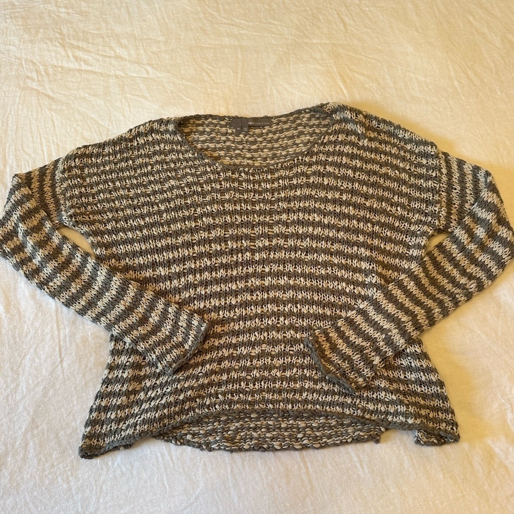 360 Sweater Gray White Striped Knit Sweater Wool Blend M